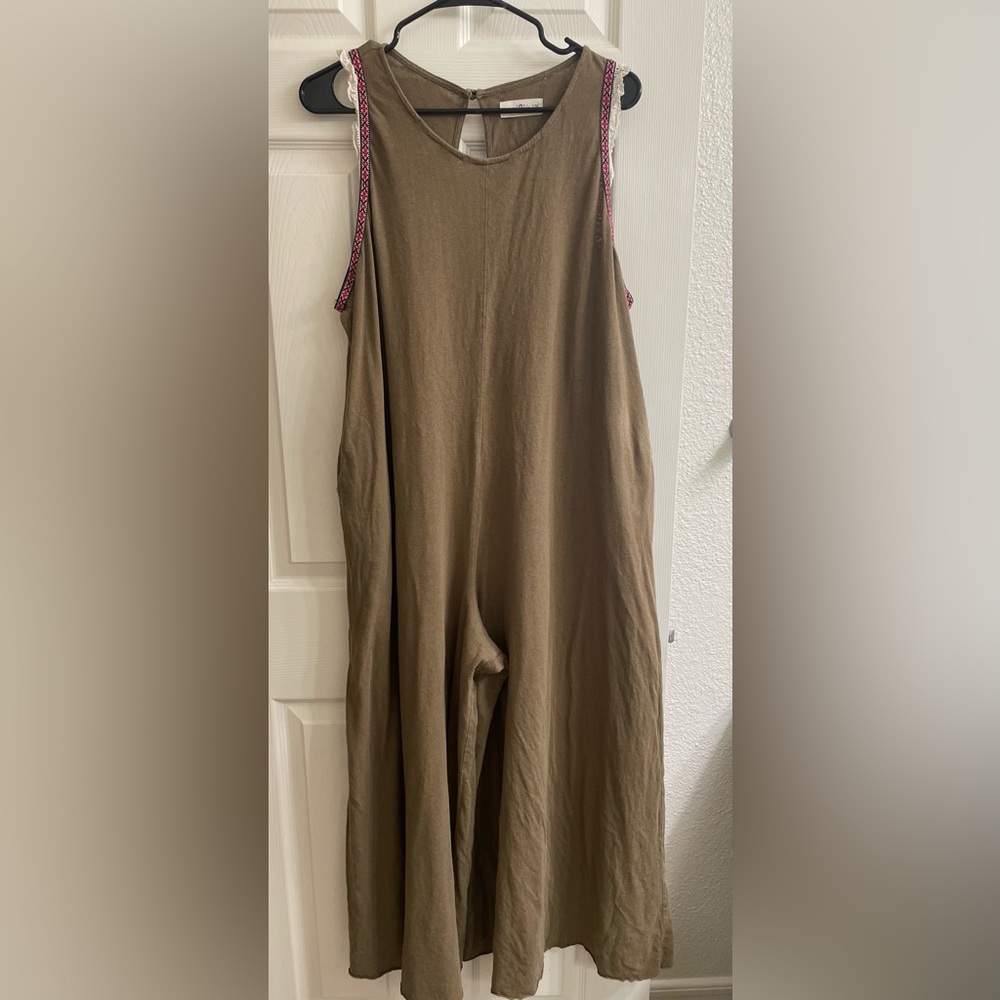 Natural Life Jumpsuit, Olive brown, wide leg, Women’s size S/M fits 14-16